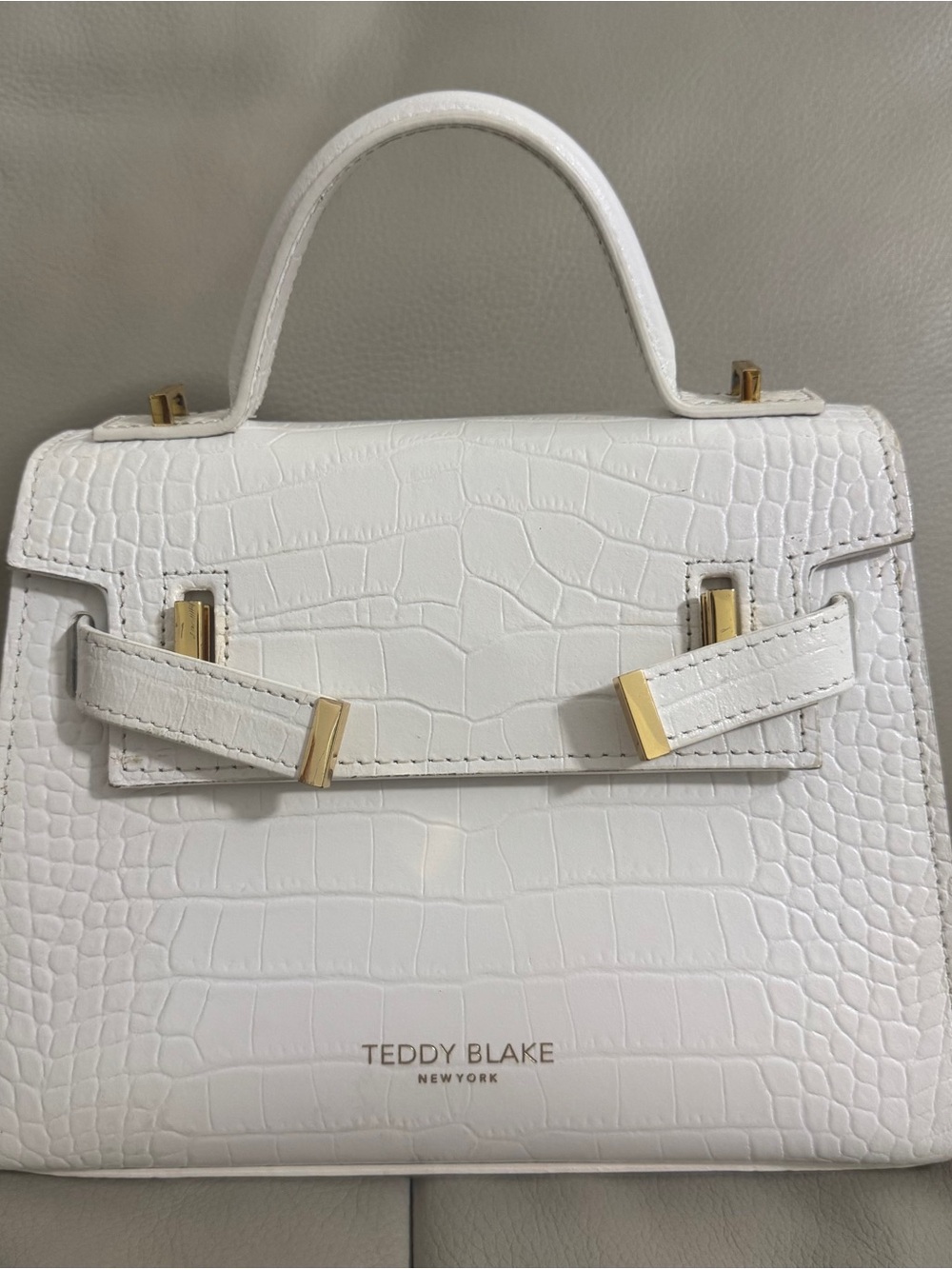 Teddy Blake White Croc-Embossed Top-Handle Satchel. Ava 9”